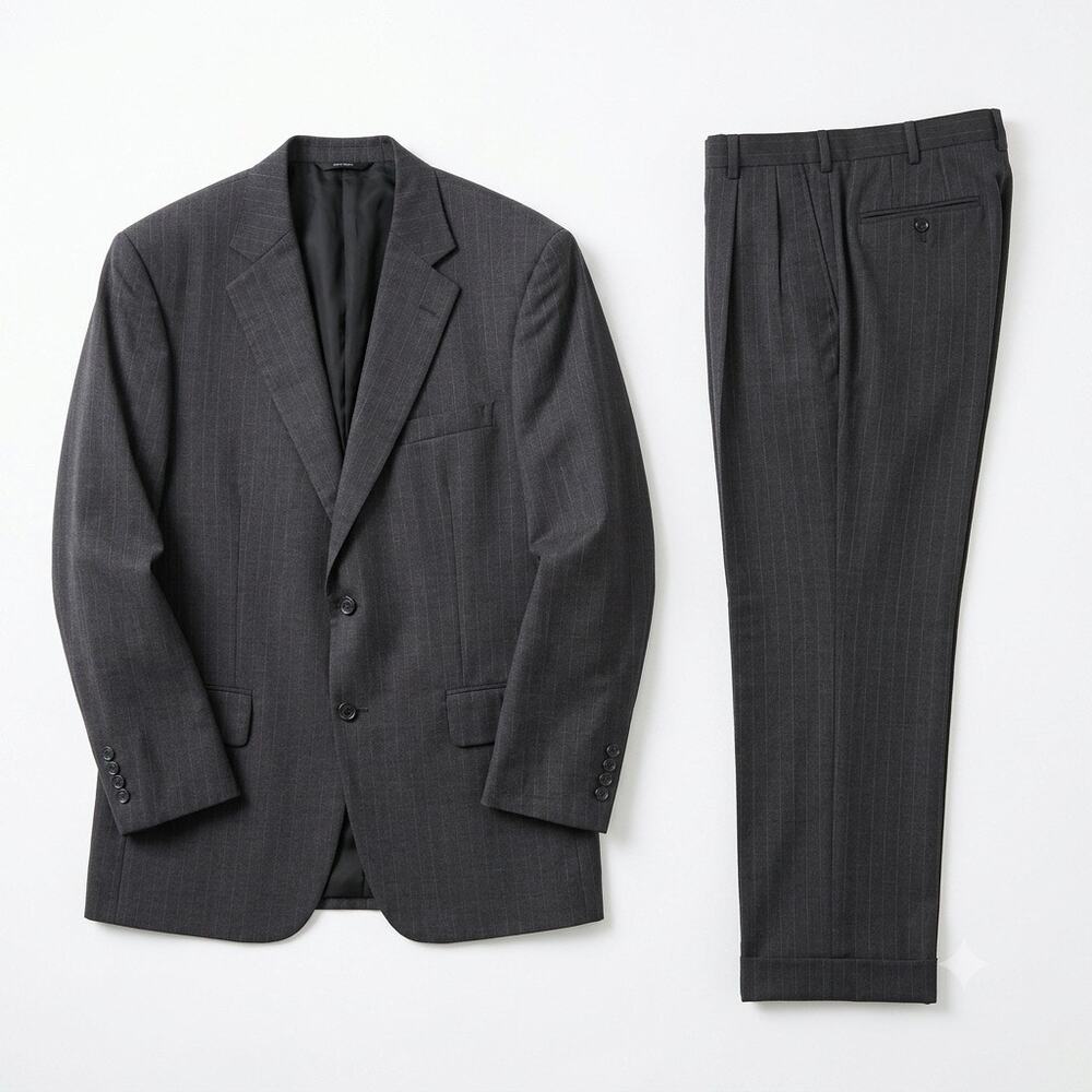 Brooks Brothers Brooksease Wool Suit Gray Stripe Mens 42R Pleated Pants 33W